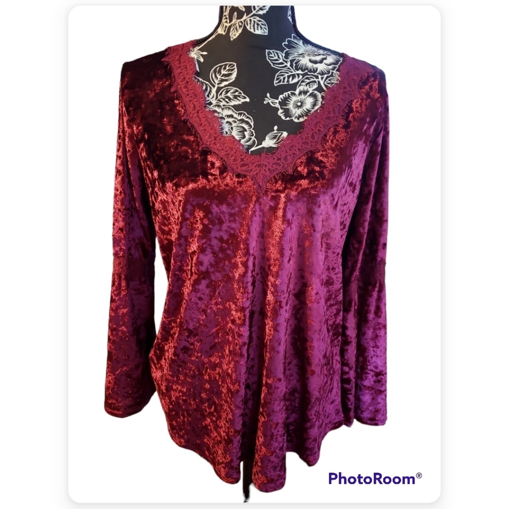 Velvet Blouse with flared sleeves.